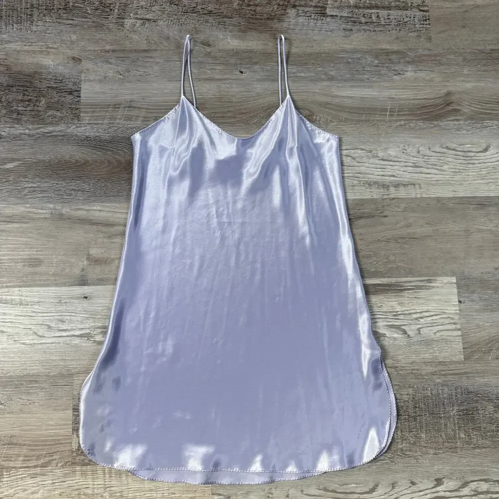 Vintage 90S California Dynasty Lilac Satin Robe Slip Peignoir Set Brisal USA M/S